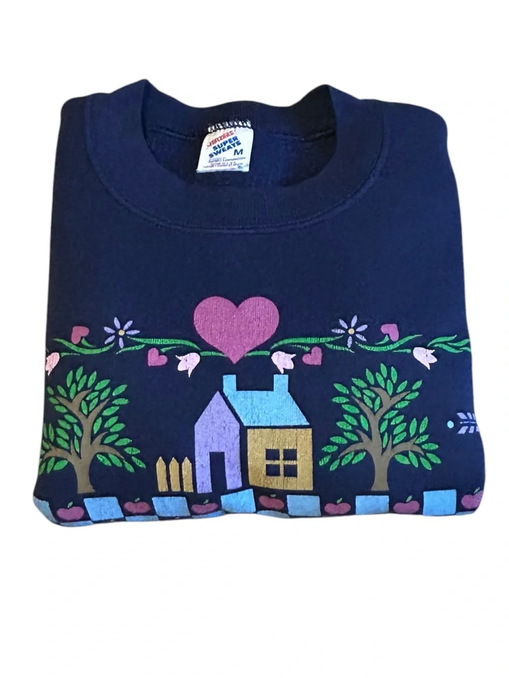 Vintage Jerzees Super Sweats USA Made Country Folk Art Graphic Sweatshirt M - Picture 10 of 11